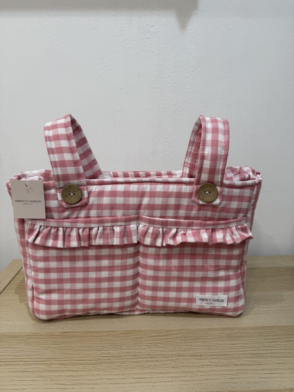 Bolso organizador con volante vichy rosa